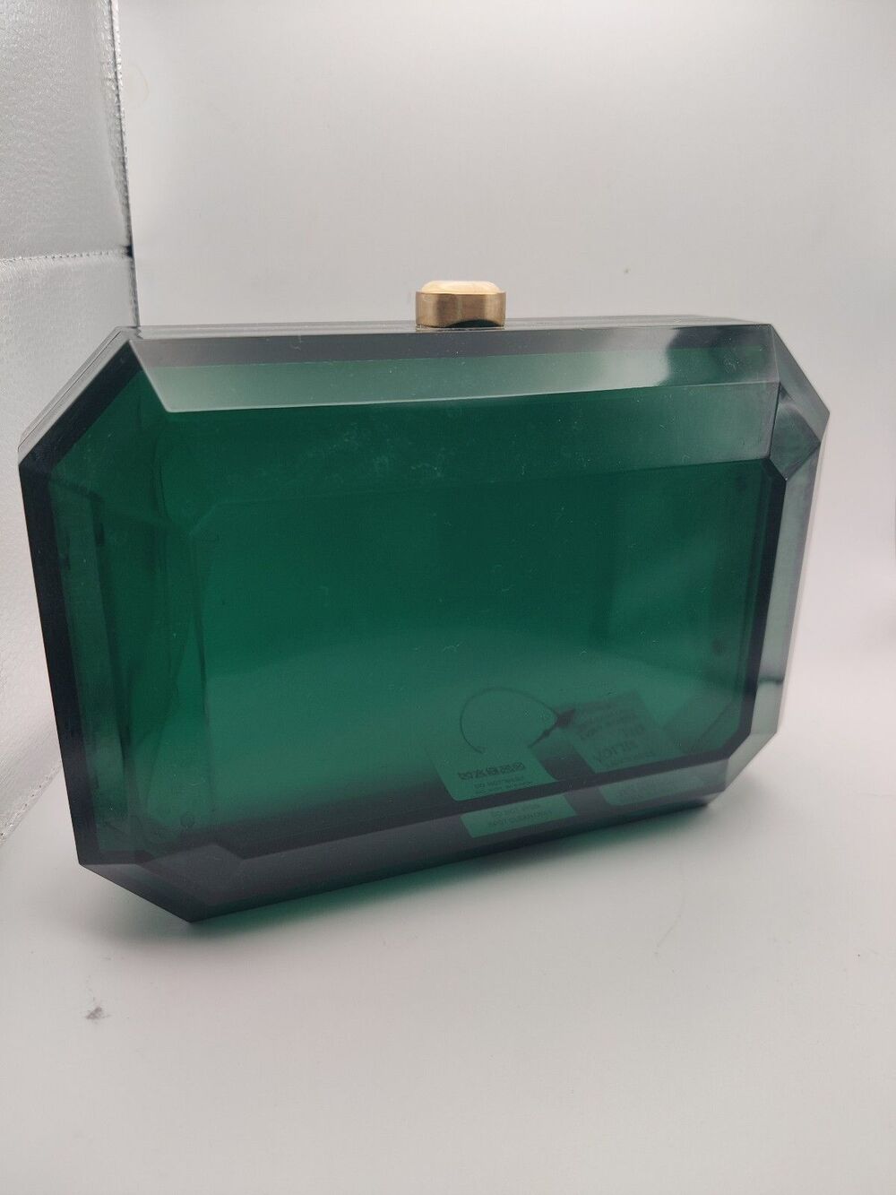 AKIRA On The Boulevard Emerald Acrylic Clutch Gold Pearl Hardware Like Ne